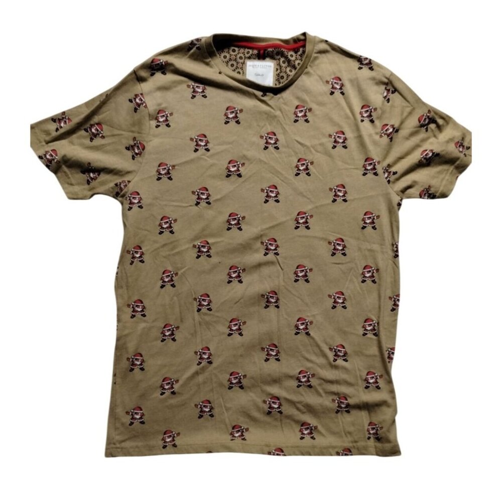 Denim & Flower Ricky Singh Men's Santa Dabbing Allover Print T-Shirt M Beige